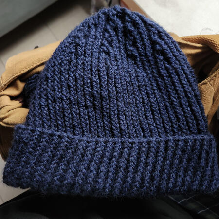 blue folded beanie